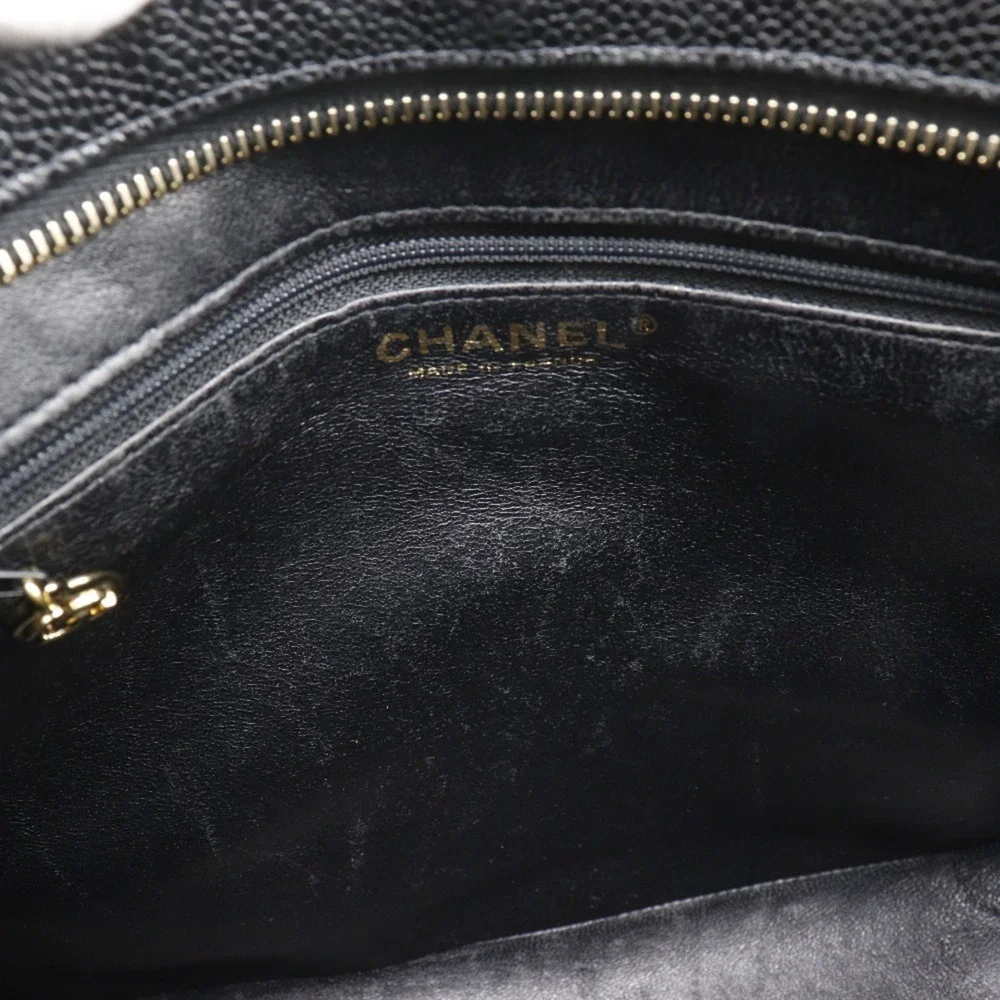 CHANEL Black Caviar Leather Logo Tote Bag